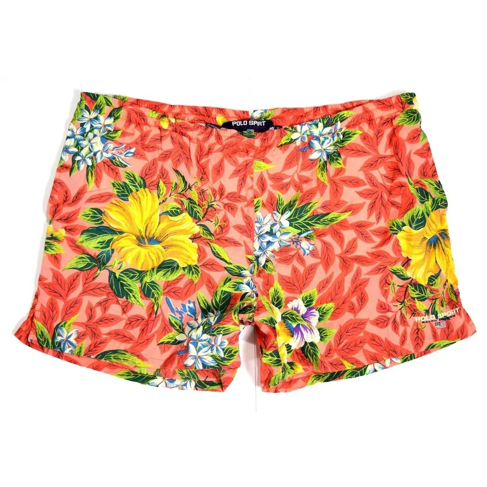VTG 90s Polo Sport Ralph Lauren Tropical‎ Hibiscus Swim Trunks Shorts Men's XL